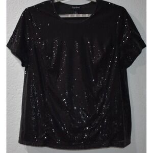 Maggie Barnes Sequined Top 1X BLACK Shimmer Short Sleeve Special Occasion Dressy